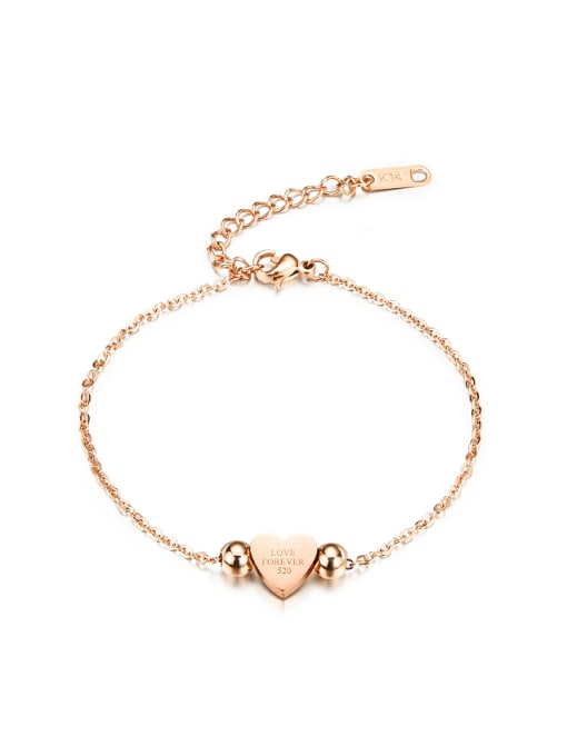 Rose Gold Simple Little Heart Beads Rose Gold Plated Titanium Bracelet