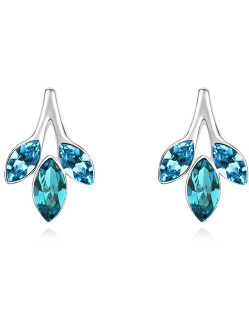 QIANZI Fashion Marquise austrian Crystals Leaves Alloy Stud Earrings 2