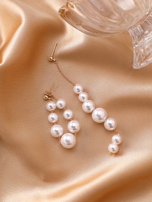 Girlhood Alloy With Rose Gold Plated Simplistic Asymmetry  Artificial Pearl Drop Earrings 1