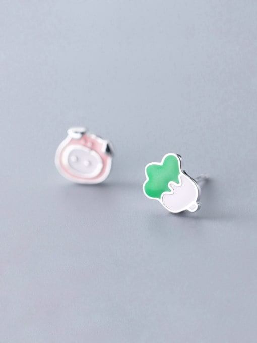 Rosh 925 Sterling Silver With Silver Plated Personality Cabbage Pig Asymmetry Stud Earrings 1