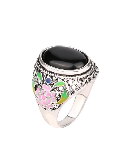Black Retro style Oval stone Colorful Enamel Alloy Ring