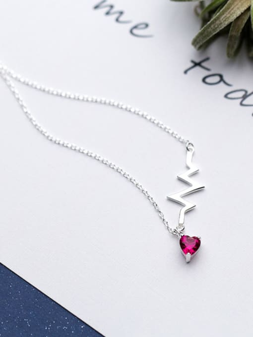 Rosh Exquisite Pink Heart Shaped Zircon S925 Silver Necklace 1