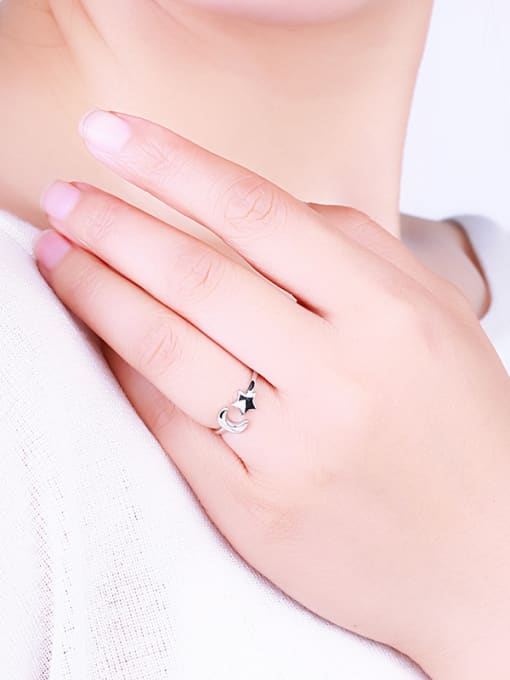 One Silver All-match Moon And Star Shaped Ring 1