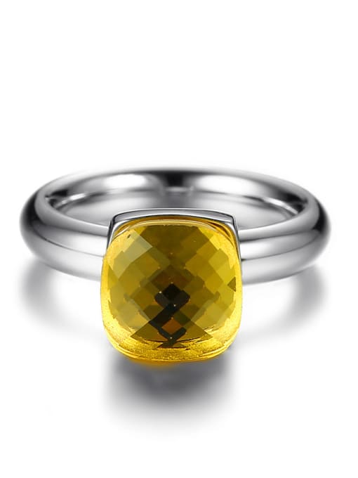 CONG All-match Yellow Glass Bead Stainless Steel Ring 1
