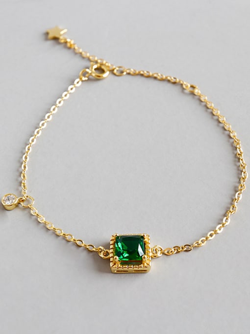 DAKA Sterling Silver Handmade geometric square emerald zircons Bracelet 0
