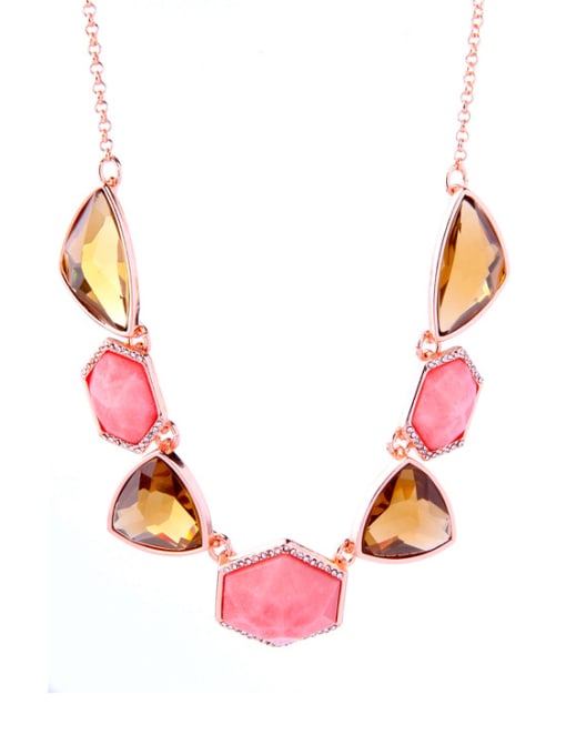 Red 02 Irregular Natural Stones Fashion Alloy Necklace