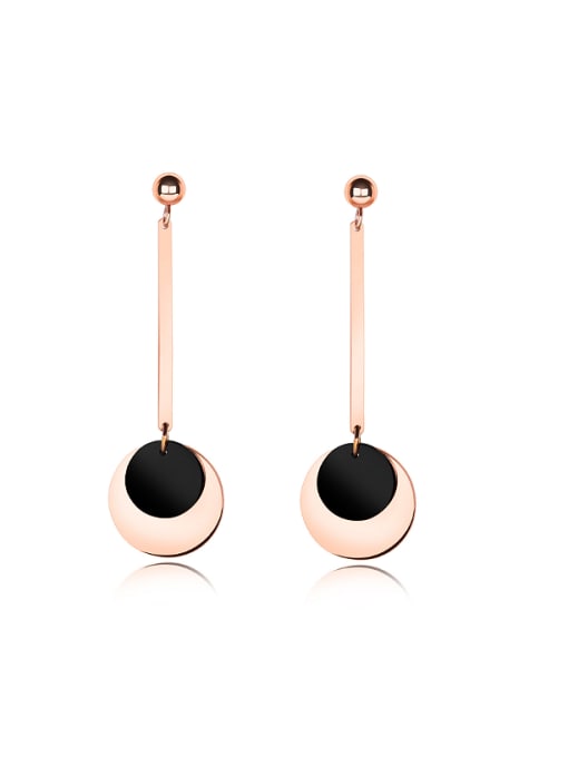 Open Sky Simple Round Rose Gold Plated Titanium Drop Earrings 0