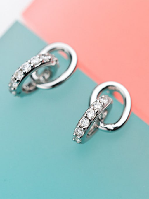 Rosh Temperament Round Shaped Zircon S925 Silver Stud Earrings 1