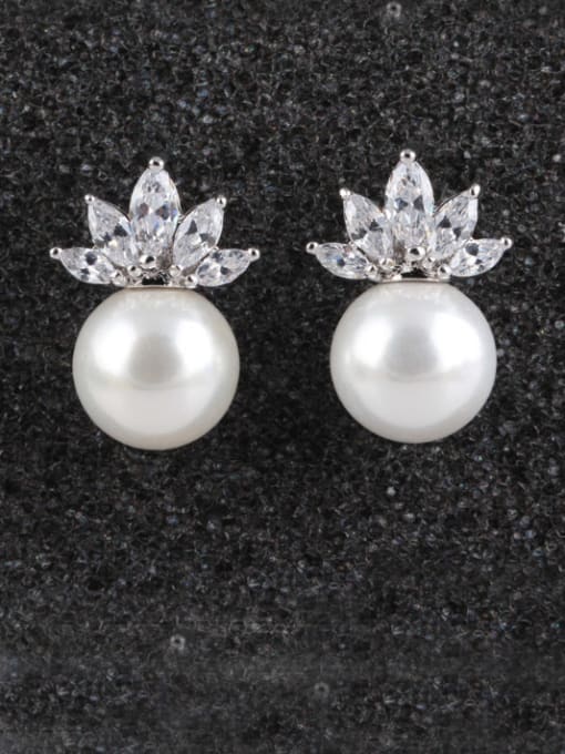 Qing Xing The Crown Of Zircon Shell Pearl All-match stud Earring 1