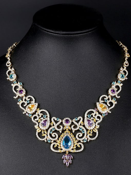 BLING SU Copper inlaid zircon luxury atmosphere bride  necklace