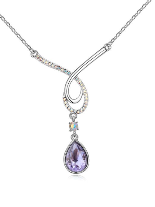 purple Simple Water Drop austrian Crystal Pendant Alloy Necklace