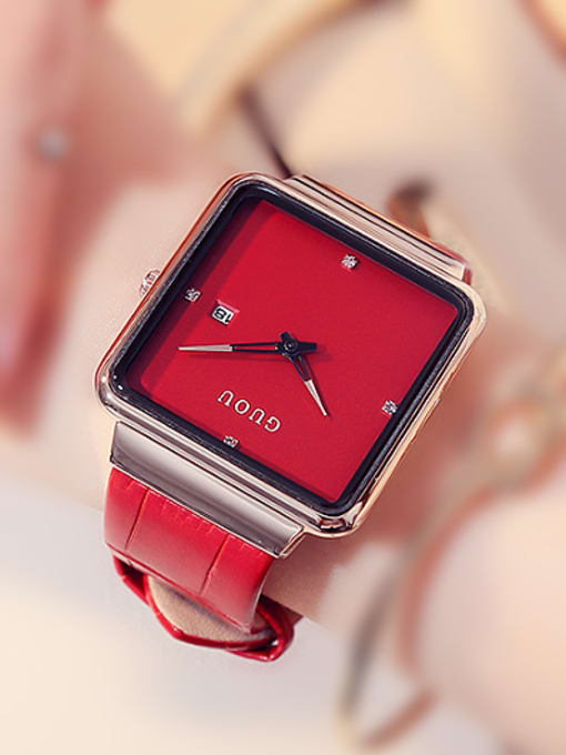 Red GUOU Brand Simple Square Watch