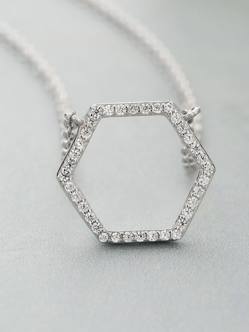 One Silver Hexagon Shaped Necklace 3
