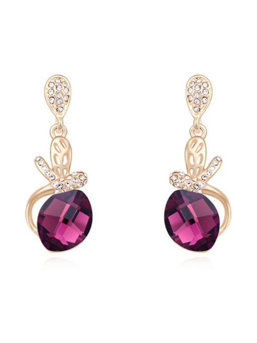 Purple Fashion Oval austrian Crystal Champagne Gold Plated Alloy Stud Earrings