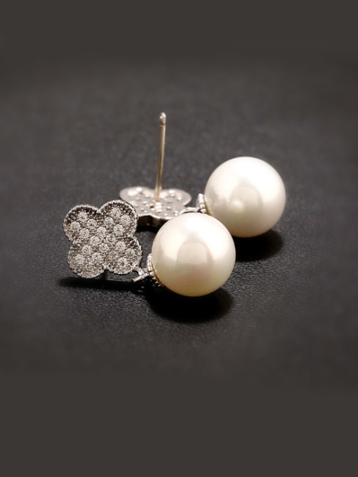 Qing Xing Pearl Bead AAA Zircon European and American Fashion Flower drop earring 2