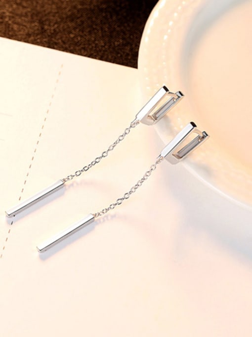 Platinum 925 Sterling Silver With Platinum Plated Simplistic Fringe Tassel  Earrings
