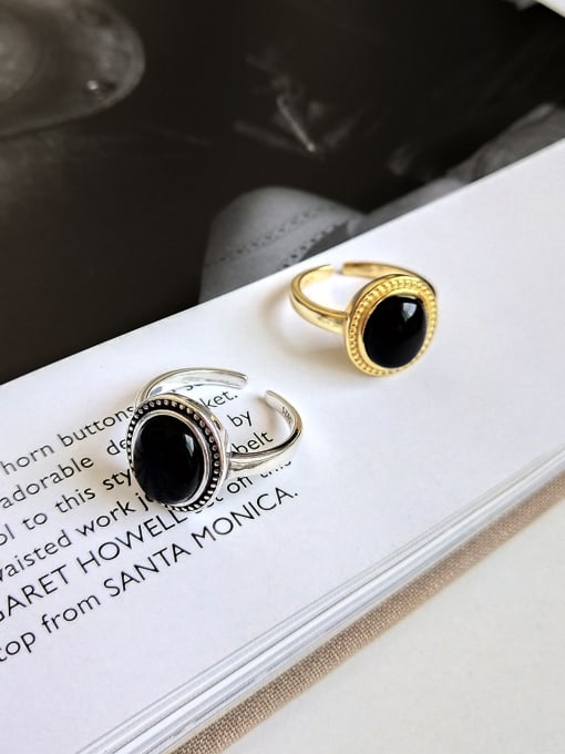 Boomer Cat 925 Sterling Silver With 18k Gold Plated Vintage Oval black Carnelian Solitaire Rings 2