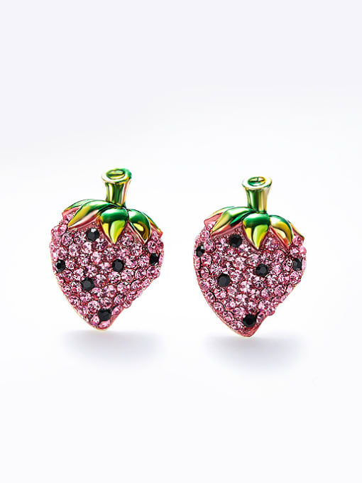 CEIDAI Fashion Strawberry Shiny Zirconias Copper Stud Earrings 0