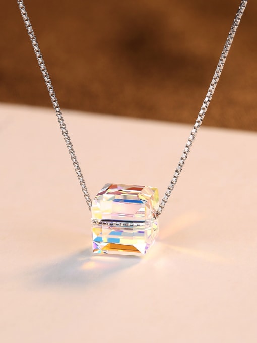 CCUI 925 Sterling Silver With Platinum Plated Simplistic Square Necklaces 2