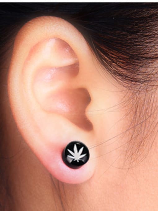 Leaf of Ma Stainless Steel With Black Gun Plated Personality Round Stud Earrings