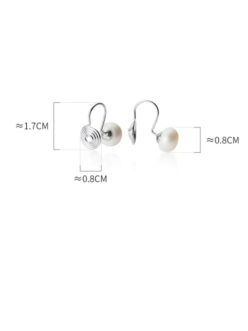 Rosh 925 Sterling Silver With Artificial Pearl Simplistic Round Earless Ear Clip 3