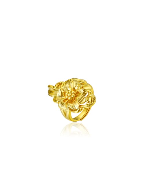 XP Copper Alloy 23K Gold Plated Ethnic Flower Women Opening Ring 0