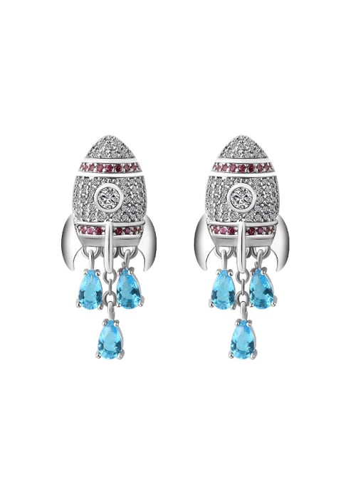 Gujin Personalized Airship Blue Zirconias 925 Silver Stud Earrings