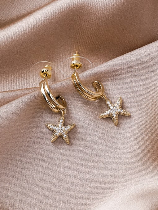 gold Alloy With Gold Plated Delicate Star Drop Earrings