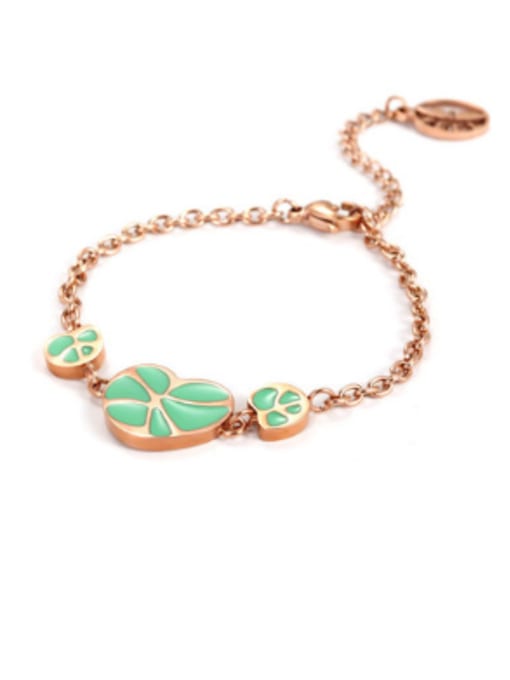 JINDING Titanium Rose Gold Enamel Green Lotus Leaf  Bracelet 0