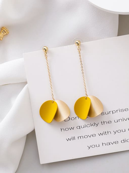 C Orange Alloy With Gold Plated Simplistic Arc Wafer  Threader Earrings