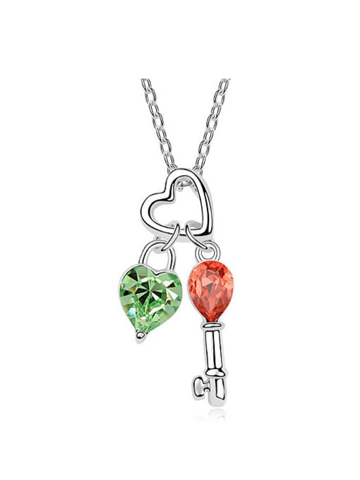 QIANZI Fashion Little Heart Key austrian Crystals Pendant Necklace