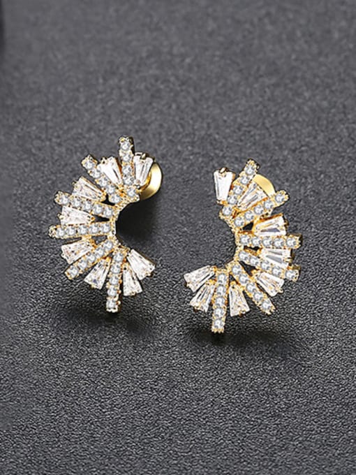 gold Copper With AAA Cubic Zirconia Fashion Irregular shine Stud Earrings