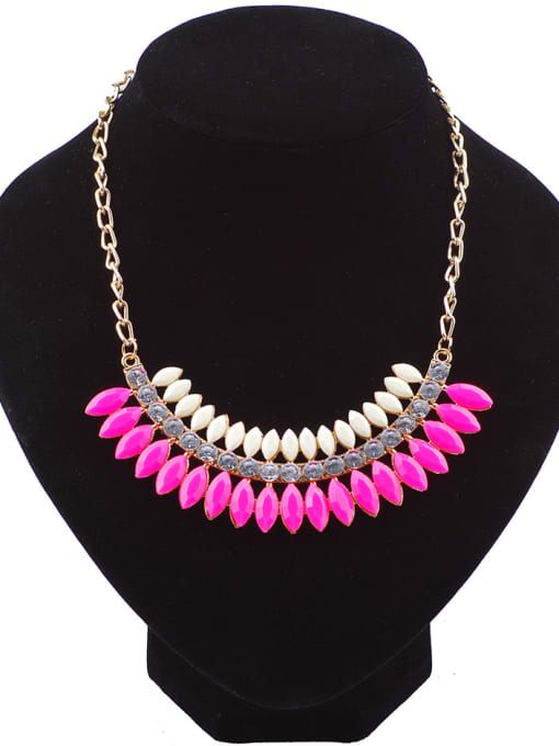 pink Fashion Marquise Stones Gold Plated Alloy Necklace