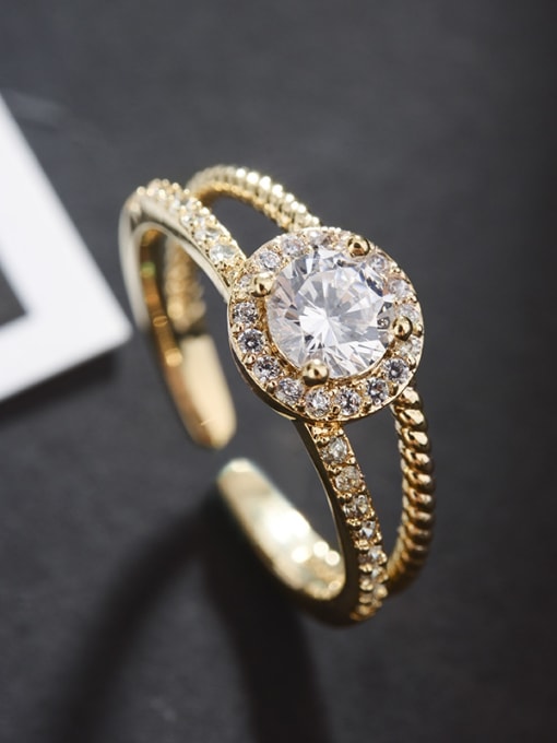 Golden Fashion double layer micro-inlaid zircon free size ring