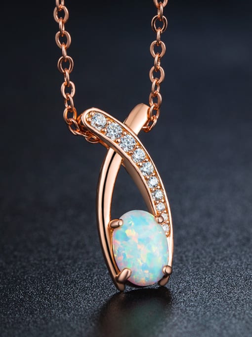 UNIENO Rose Gold Plated Opal Stone Necklace