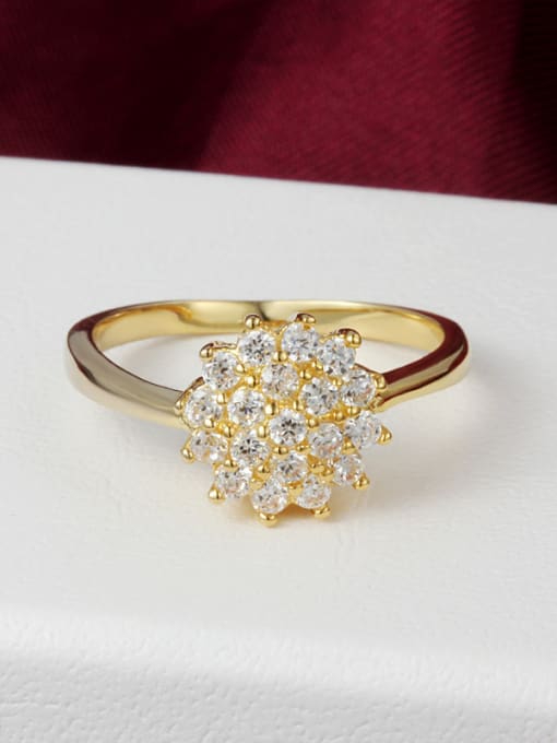 SANTIAGO Glittering Flower Shaped Gold Plated Zircon Ring 1