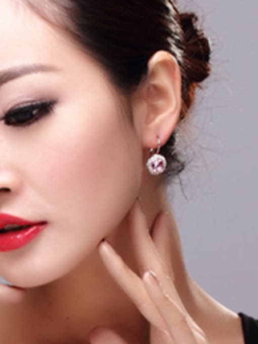 OUXI Fashion Women Anti Allergy Round Shaped Crystal Stud hook earring 1