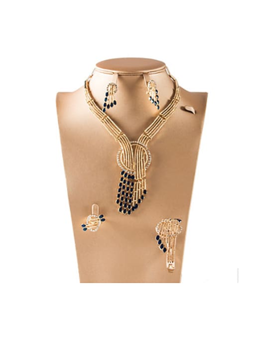 Blue 18K Artificial Crystal Tassels Colorfast Four Pieces Jewelry Set