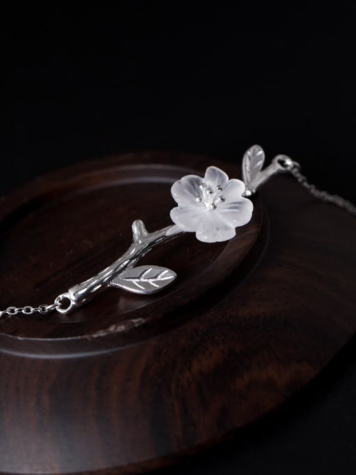 SILVER MI Retro style Natural Crystal Flower Leaves Pendant 925 Silver Necklace 2