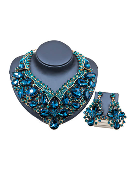 Lan Fu Water Drop Glass and Rhinestones Exaggerated Two Pieces Jewelry Set