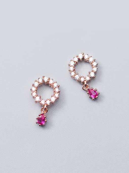 Rose Gold Temperament Rose Gold Plated Round Shaped Rhinestone Stud Earrings