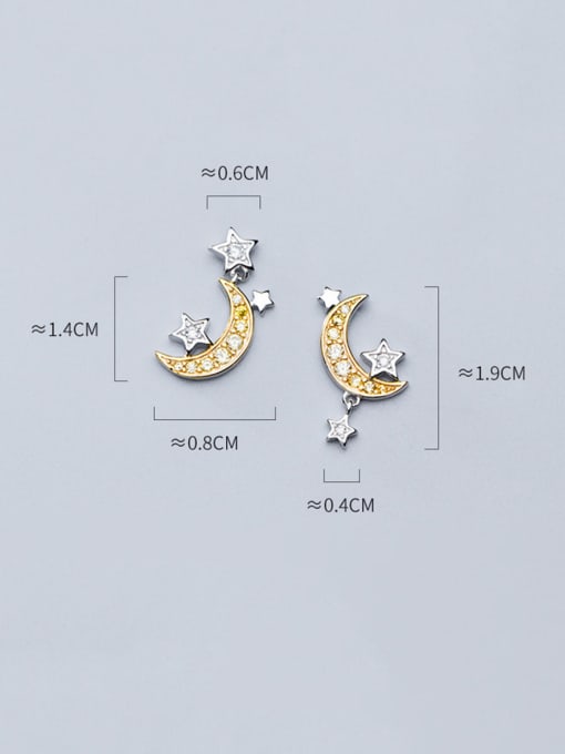 Rosh 925 Sterling Silver With Platinum Plated Cute Moon Stud Earrings 1
