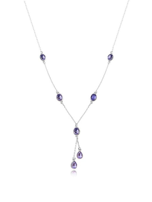 purple Simple Little austrian Crystals Alloy Platinum Plated Necklace