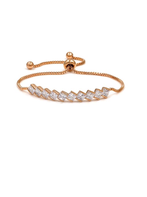 Rose Gold Copper With Cubic Zirconia Simplistic Diamond Adjustable Bracelets