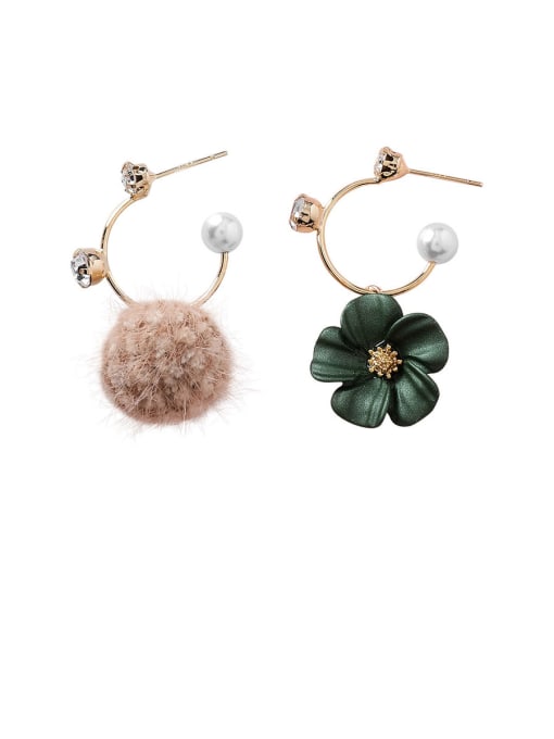 A pink fur ball Alloy With Gold Plated Cute Flower Clip On Earrings