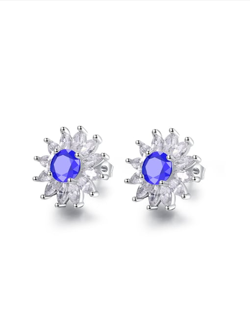 Blue Fashion Round Glass Stone Marquise Zircon Flowery Stud Earrings