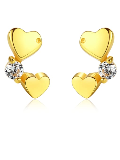CCUI 925 Sterling Silver With Delicate Heart Stud Earrings 0