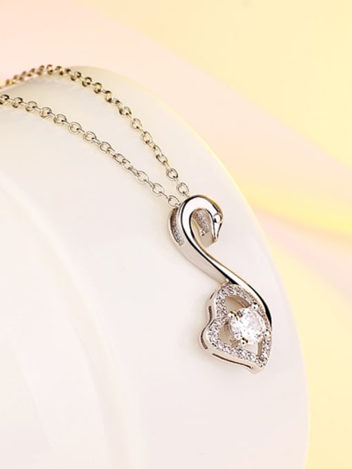 Ya Heng Fashion Heart Swan Zirconias Pendant Copper Necklace 1