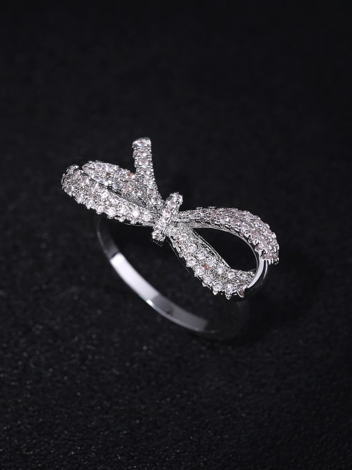 Wei Jia Fashion Cubic White Zircon-studded Bowknot Copper Ring 2