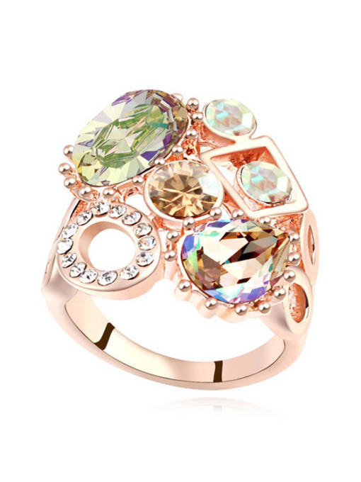 5 Exaggerated Colorful austrian Crystals Alloy Ring